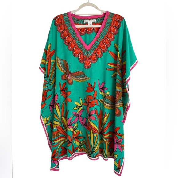 Trina Turk Silk Theodora Caftan Tunic Dress Butterfly Beach Coverup Size XS/S - Picture 2 of 6